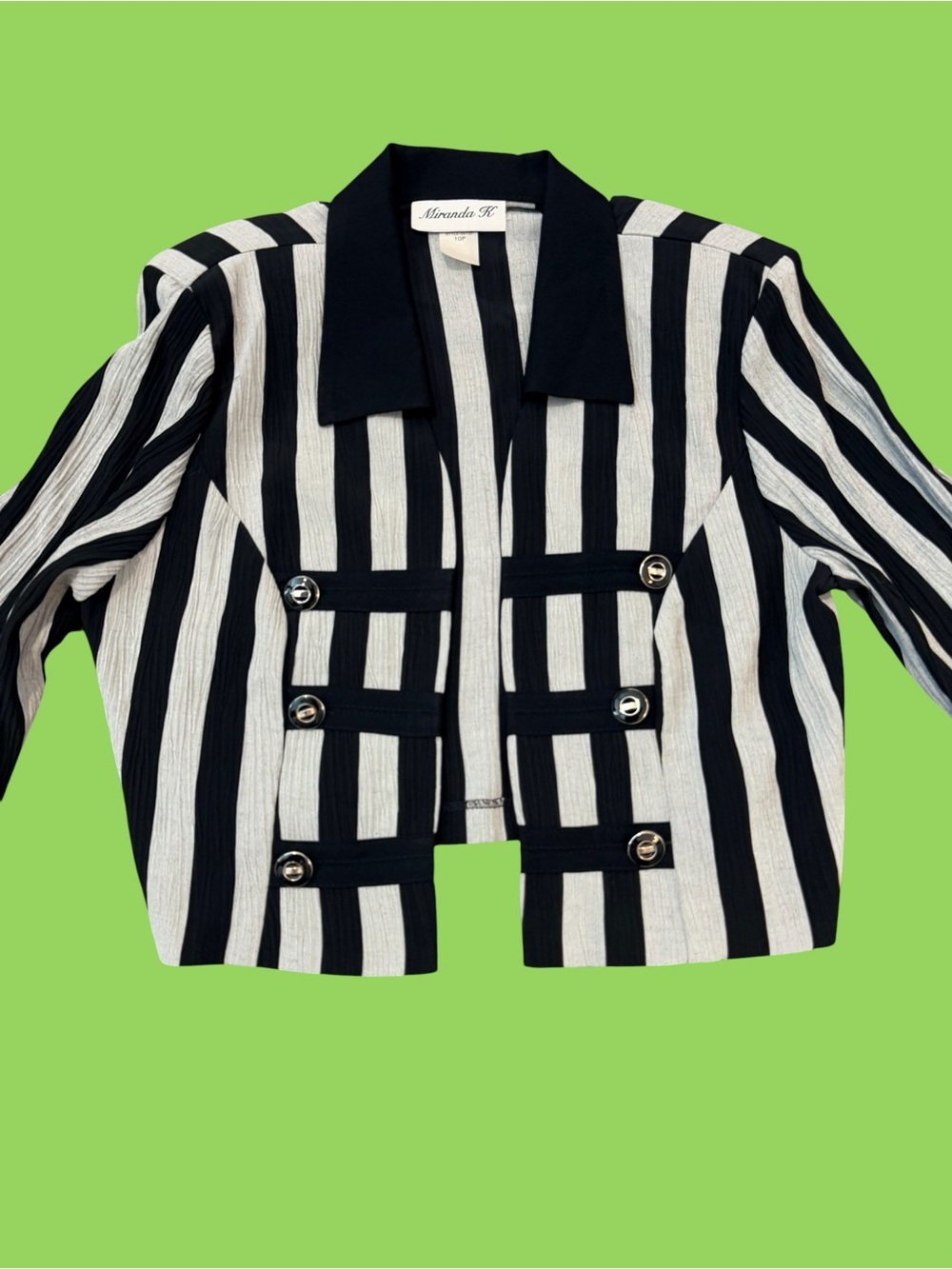 Vintage 90s Cropped Black and White Striped Women’s Blazer Military Buttons